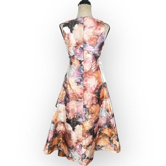 Kay Unger Lani Midi Dress Women's 0 Pink Floral A-Line Sleeveless NWT - Picture 5 of 13